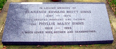 Memorial stone for Clarence Binns