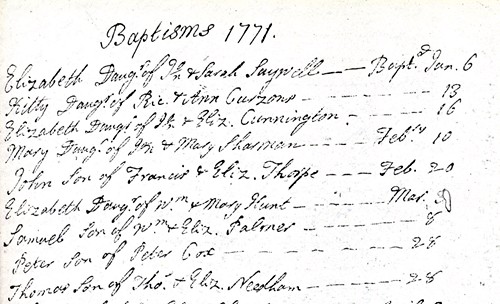 Baptism register for 1771