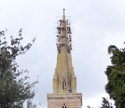 Scaffolding around the spire