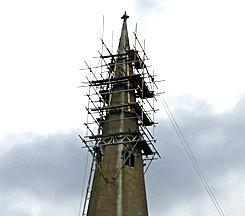 Scaffolding around the spire