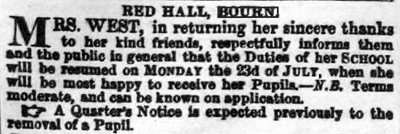 Newspaper notice from 1849