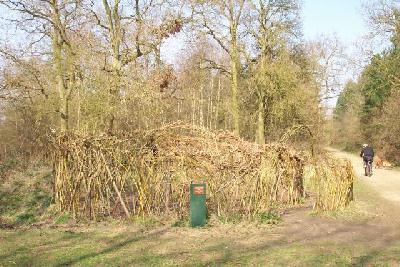 Shelter sculpture in Bourne Wood