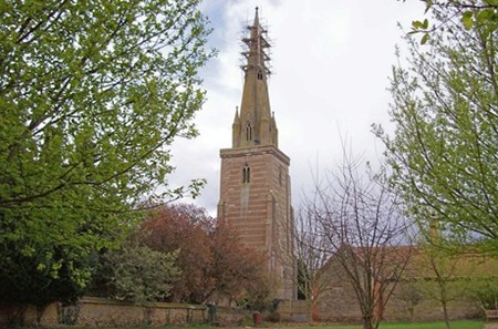 Scaffolding around the spire