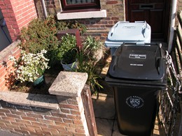 Wheelie bins in front garden